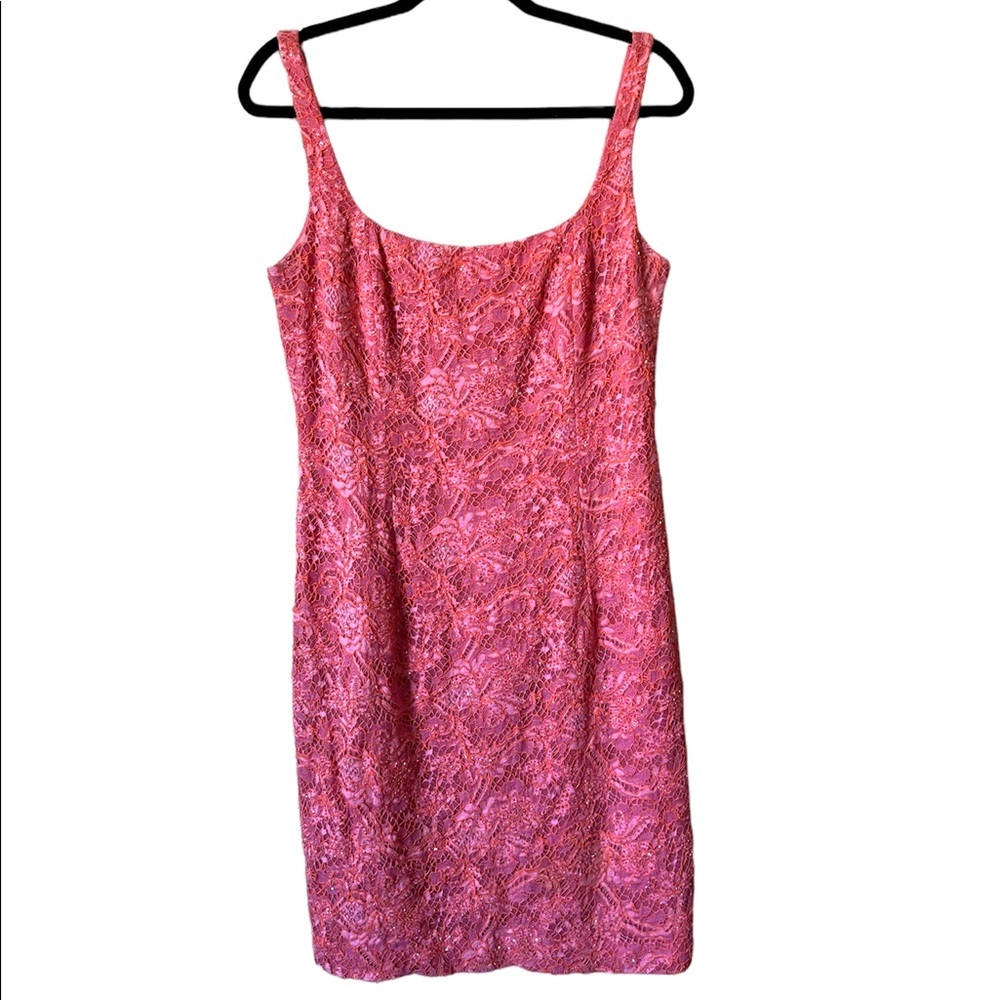 Carmen Marc Volvo pink beaded lace dress
